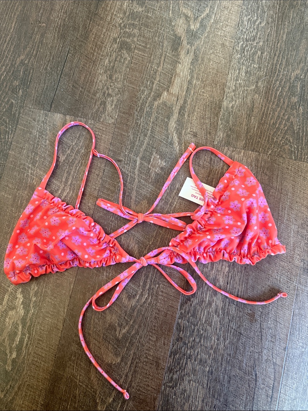 Hey Harper Pink Floral Ruffle Triangle Bikini Top